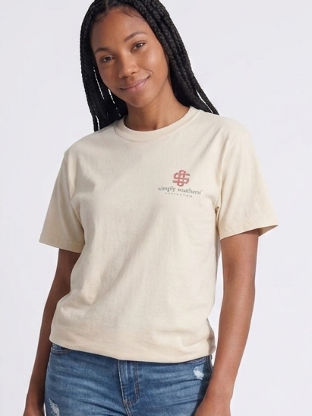 Simply Southern Cream Short-Sleeve Tee with Red Chest Logo